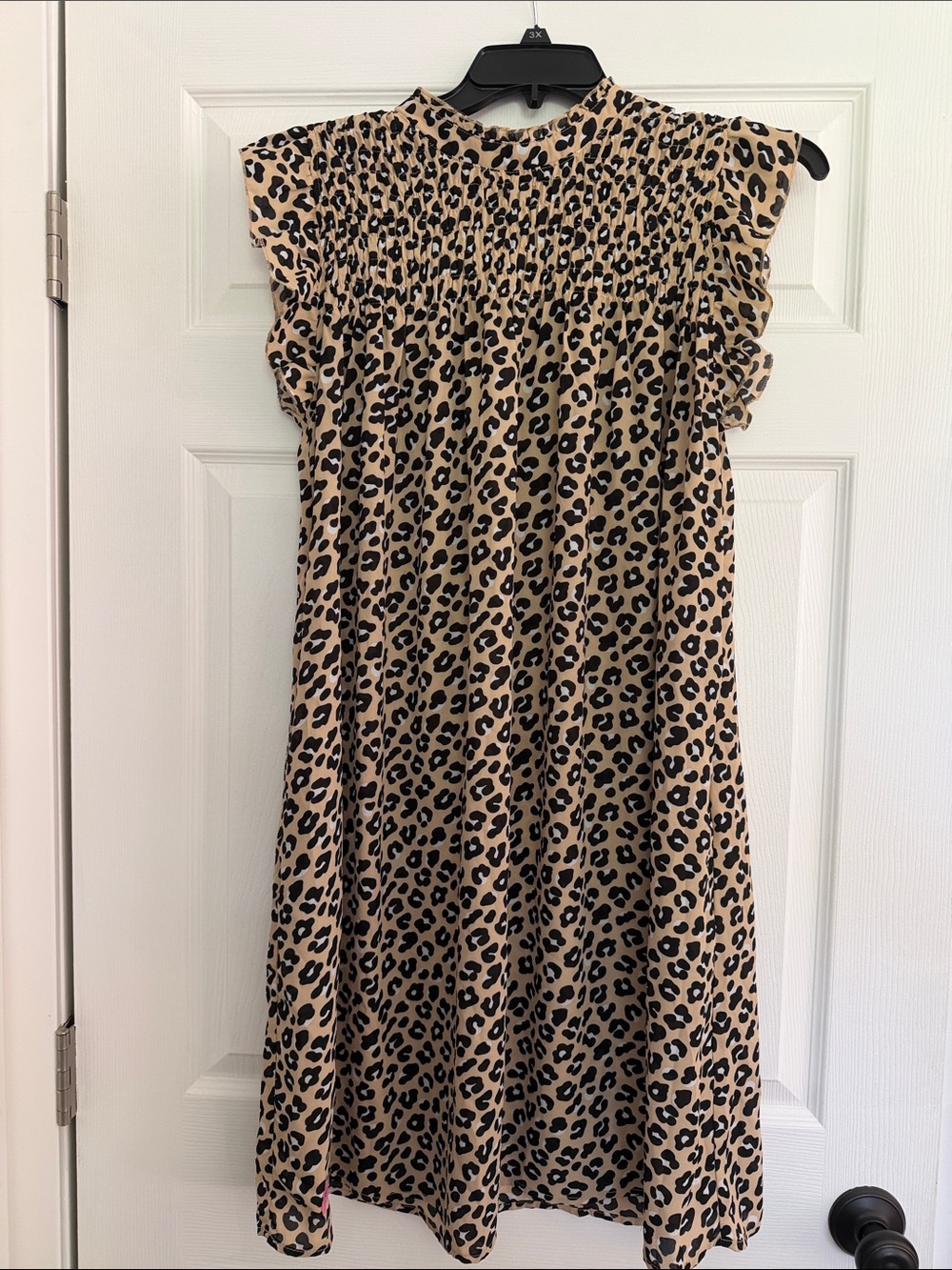 Women’s Leopard Print Ruffle Dress - Tan and Black
